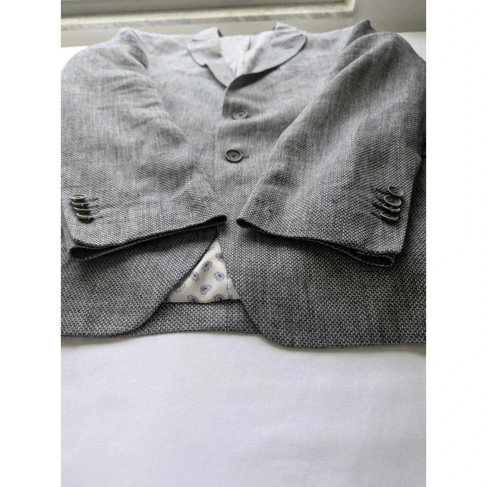Joseph Abboud Blazer Mens 44 Long Grey Linen Slim Fit Sport Coat Two Button
